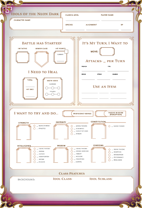 Printable Character Sheets & Tokens